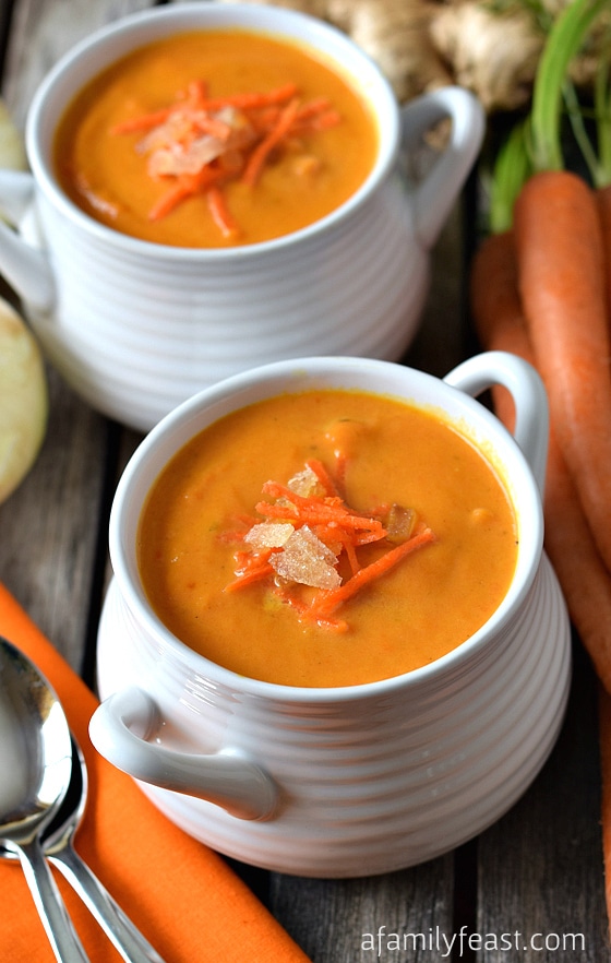 A fantastic carrot and ginger soup recipe from The New England Soup Factory Cookbook. Amazing!
