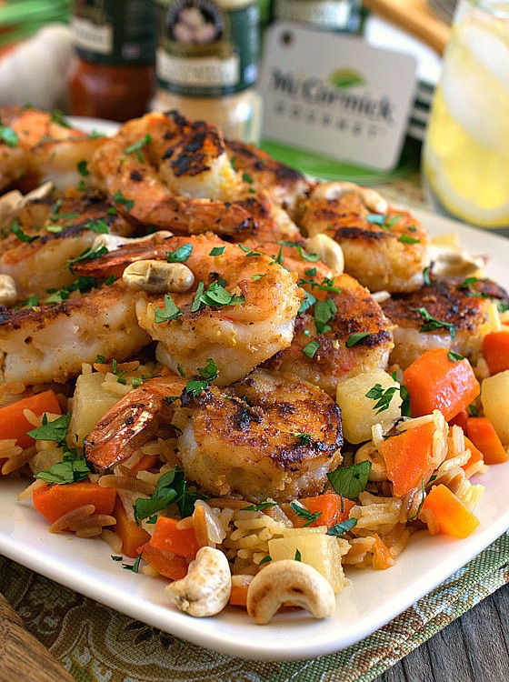 Garlic Lemon Shrimp with Savory Root Vegetable Rice Pilaf - A Family Feast