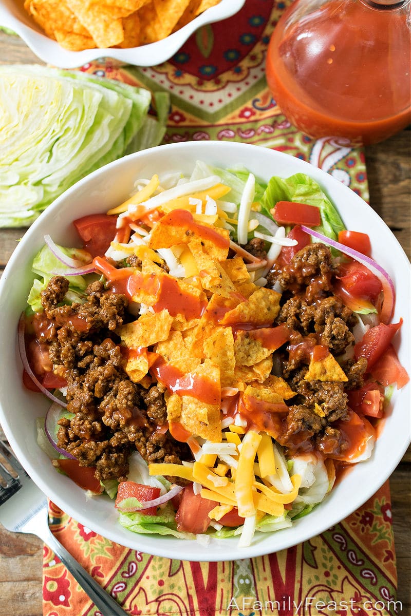 This easy, delicious Taco Salad has all of your favorite taco flavors in a hearty meal-sized salad. Make this for dinner tonight! Taco Salad