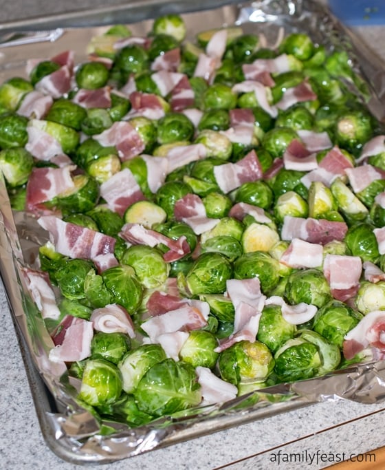 Oven Roasted Brussels Sprouts with Bacon - A simple and super flavorful recipe! Perfect side dish for a special holiday meal.