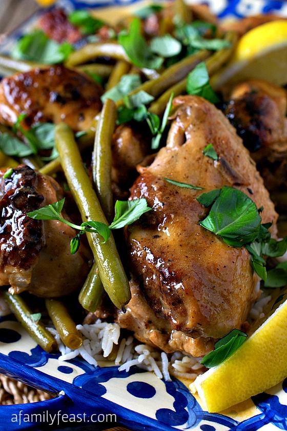 Braised Chicken Limoncello with Green Beans - Delicious, tender and flavorful chicken thanks to limoncello! Served with tender, fresh green beans, this is a delicious dinner!