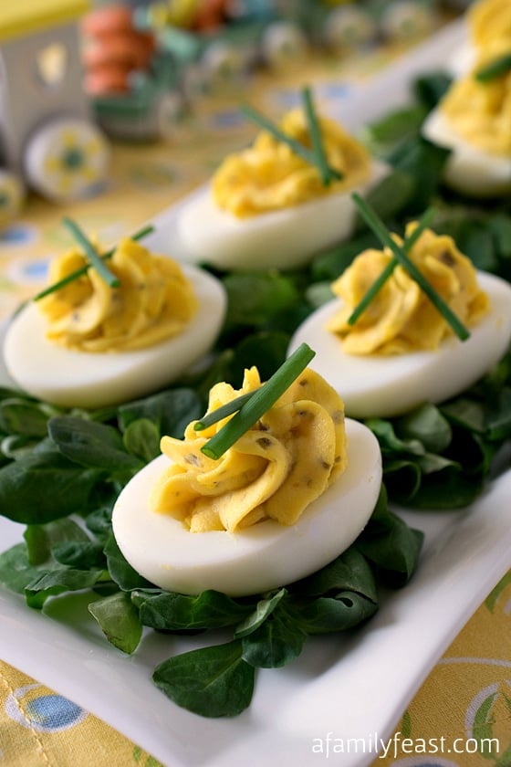 The BEST recipe for perfect Deviled Eggs! Simple and delicious - a favorite appetizer at any event.