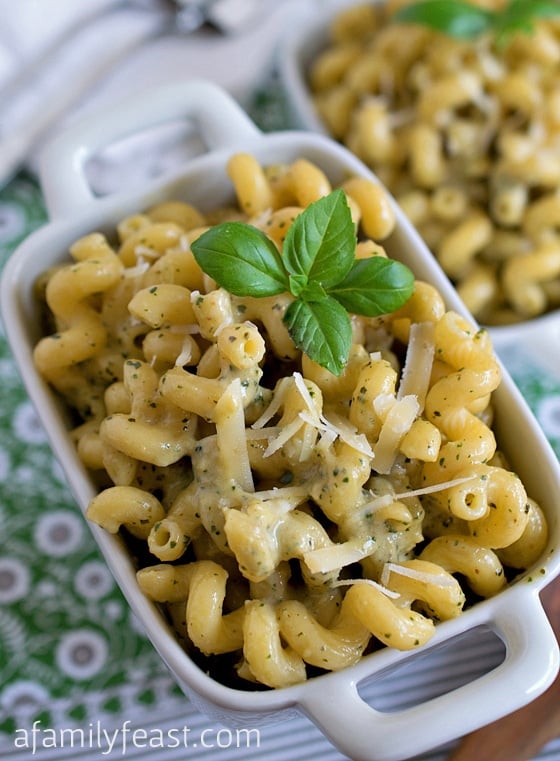 Pasta with Pesto Cream Sauce - A Family Feast