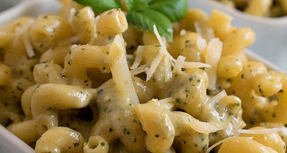 Pasta with Pesto Cream Sauce - A Family Feast