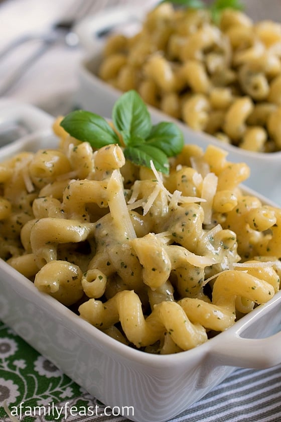 Pasta with Pesto Cream Sauce - A Family Feast