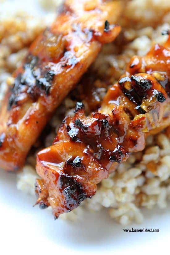 Grilled Asian Sweet and Spicy Chicken Skewers over Brown Rice - 30-Plus Great Grilling Recipes