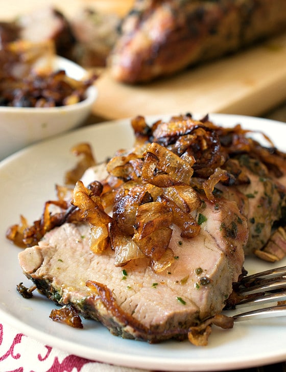 Herb Crusted Grilled Pork Tenderloin with Crispy Shallots - A Family Feast