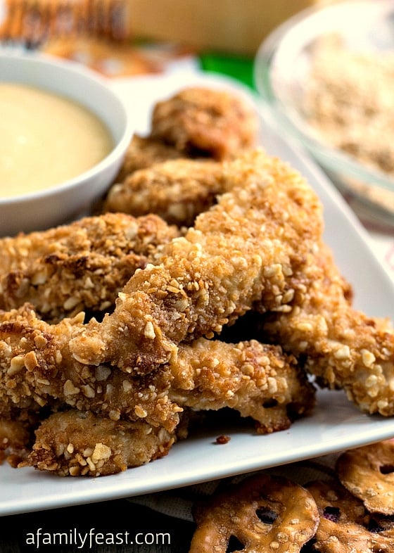 Crispy Pretzel Chicken with Parmesan Honey Mustard Sauce - A Family Feast