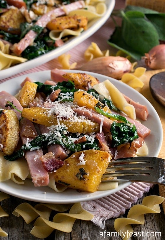 Smoked Ham with Butternut Squash over Noodles - A delicious, smoky complete meal-in-one! Your family will love this dish!