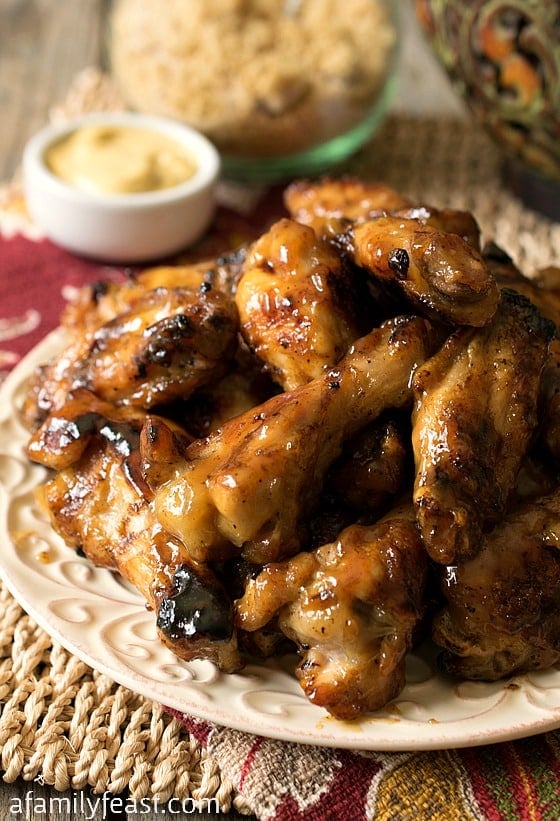 Honey Mustard Soy Glazed Chicken Wings - Some of the best grilled chicken wings you'll ever eat! The sauce on these wings is fantastic!