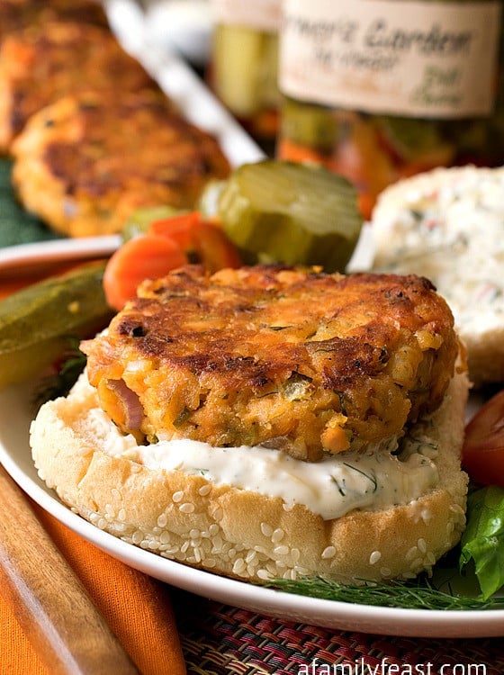 Zesty Salmon Burgers with Dill Spread - A Family Feast