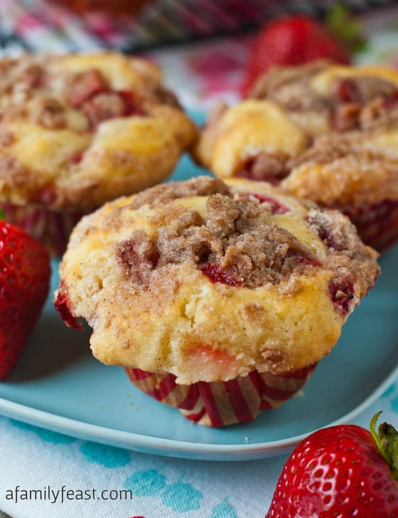 Strawberry Cheesecake Streusel Muffins - A Family Feast