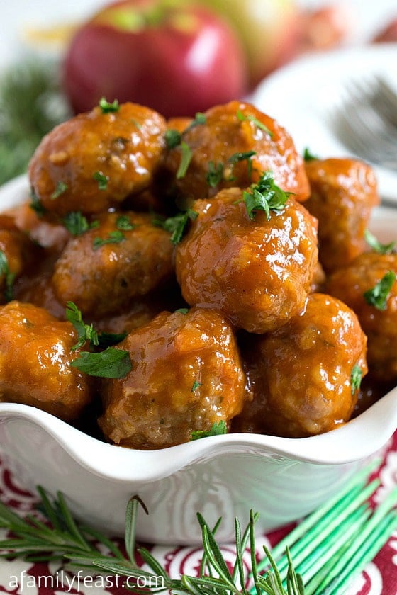 Turkey Cocktail Meatballs with Apple Mustard Glaze - A lighter, healthier and from-scratch alternative to the grape jelly meatballs that everyone serves!