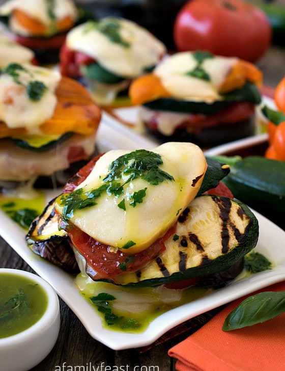 Grilled Italian Vegetable Napoleons with Basil Oil - A Family Feast