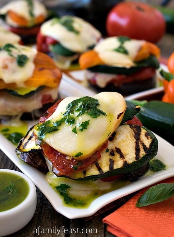 Grilled Italian Vegetable Napoleons with Basil Oil - A Family Feast