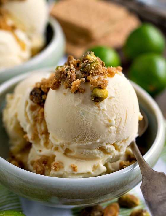 Key Lime Ice Cream with Graham Cracker Pistachio Crumb Topping - A Family Feast