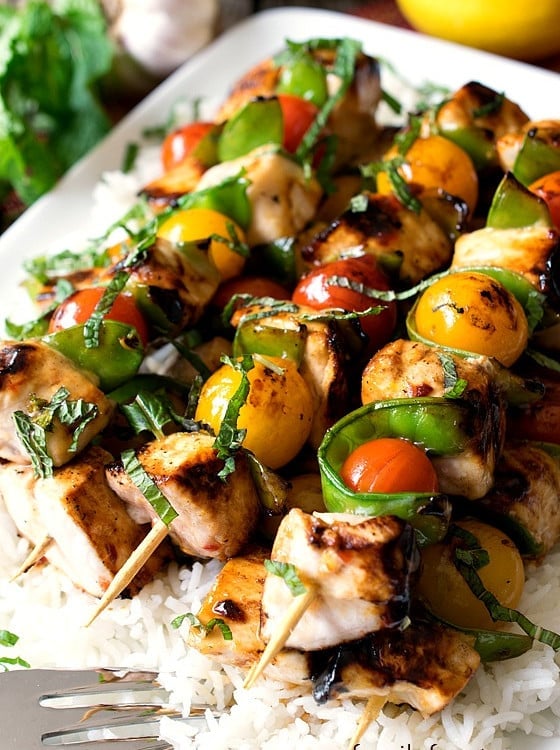 Lemon-Glazed Swordfish Skewers Over Rice - A Family Feast