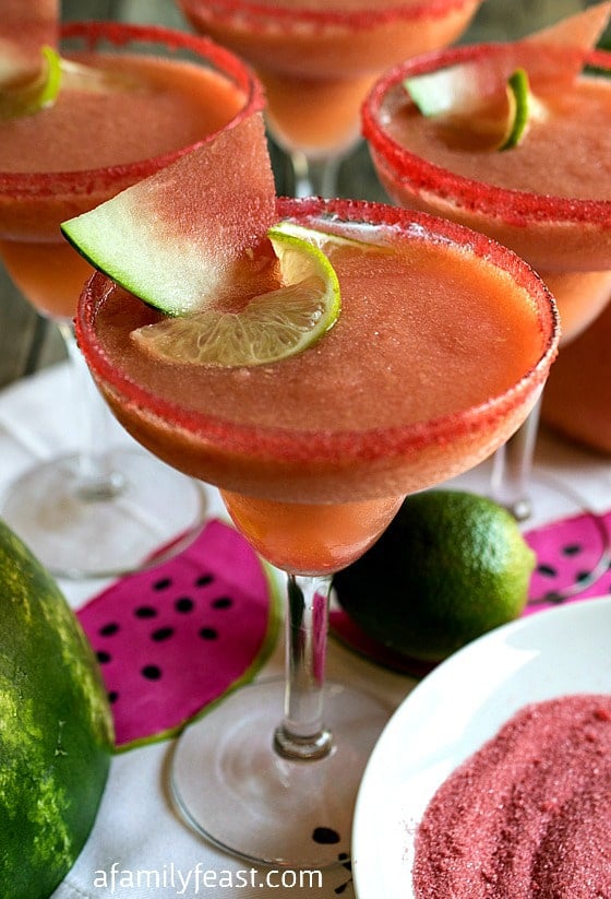 Watermelon and Pink Grapefruit Frozen Margaritas - A Family Feast