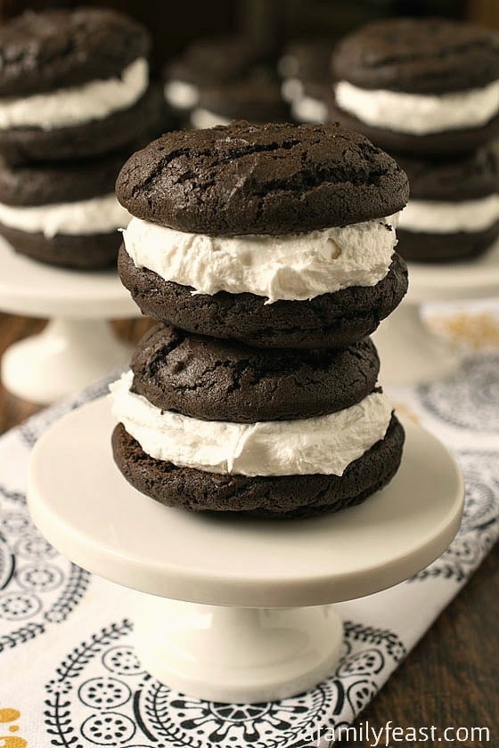 Seriously - the BEST Whoopie Pie recipe around! Perfectly sweet with a rich chocolate cake and a creamy marshmallow filling.