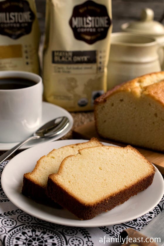 Condensed Milk Pound Cake - A lightly sweet and super moist cake that is perfect for breakfast or dessert! #MillstoneCoffee