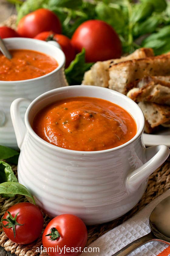 A classic, hearty Tomato Soup recipe that everyone should have in their recipe collection! Uses fresh or canned plum tomatoes. Super delicious!