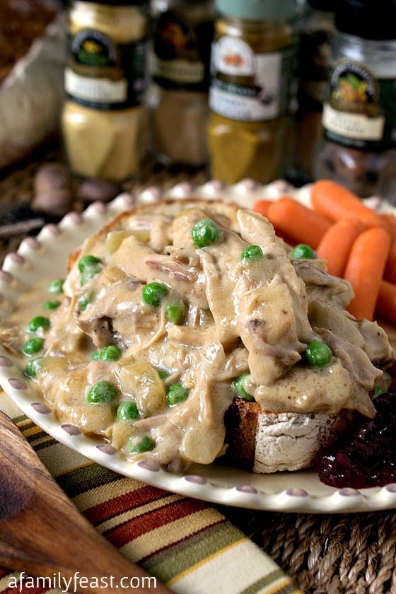 Creamed Turkey on Toast - An updated version of an old family recipe! Perfect way to use up Thanksgiving leftovers!