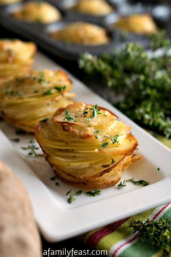 Asiago Potato Stacks - Super simple to make, these delicious potato stacks are the perfect, elegant side dish to any meal!