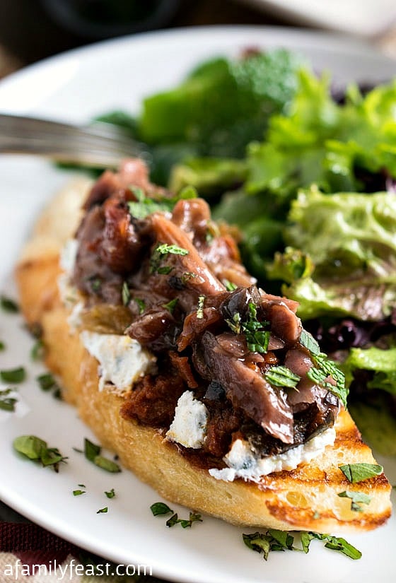 Lamb and Eggplant Crostini with a delicious side salad of greens and fresh mint. Perfectly prepared thanks to Cuisine Solutions! #sousvidecuisine