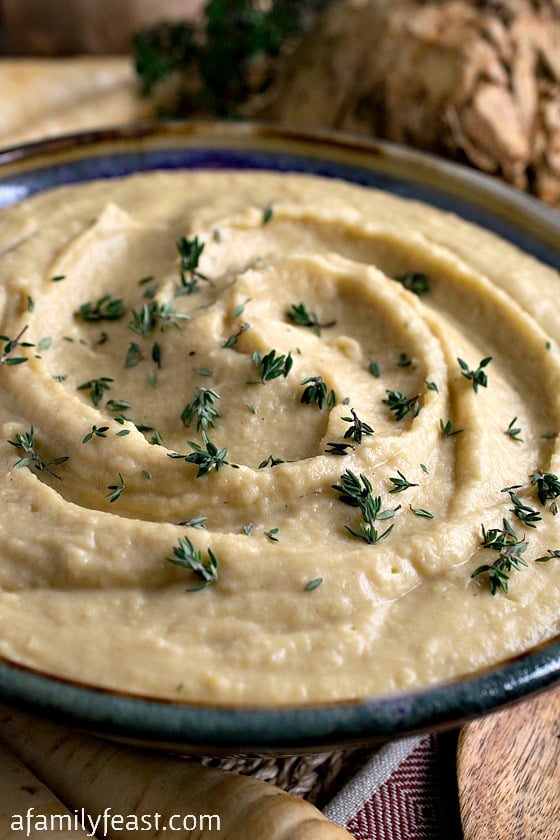Parsnip and Celery Root Purée - This simple root vegetable side dish is rich and creamy and full of fantastic flavors! Perfect with roasted meats.