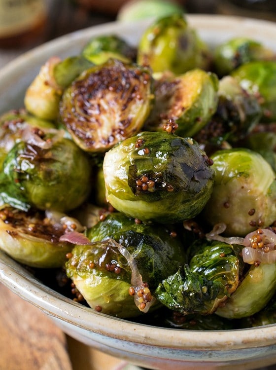 Oven Roasted Brussels Sprouts with Mustard and Shallots - A Family Feast