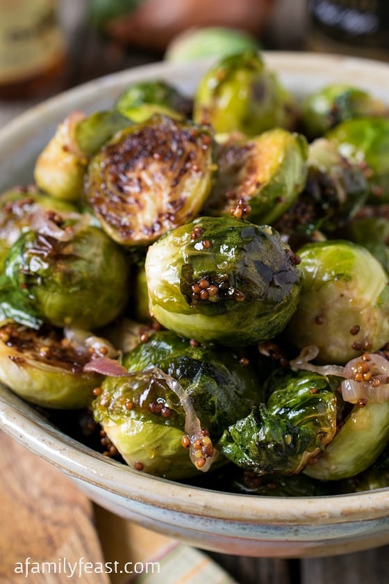 Oven Roasted Brussels Sprouts with Mustard and Shallots - A simple and fantastic way to enjoy Brussels sprouts!
