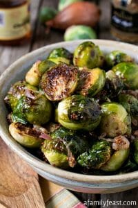 Oven Roasted Brussels Sprouts with Mustard and Shallots - A Family Feast
