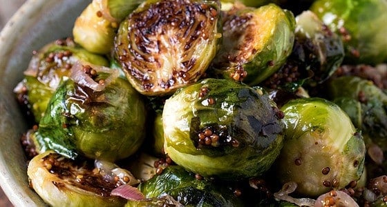 Oven Roasted Brussels Sprouts with Mustard and Shallots - A Family Feast