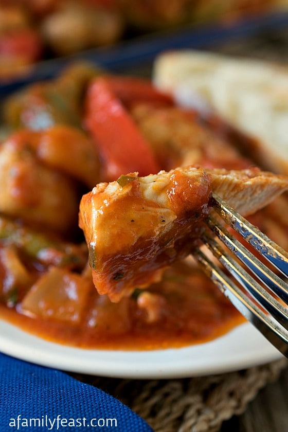 Chicken Cacciatore - A classic family recipe with tender chicken, peppers and homemade sauce.