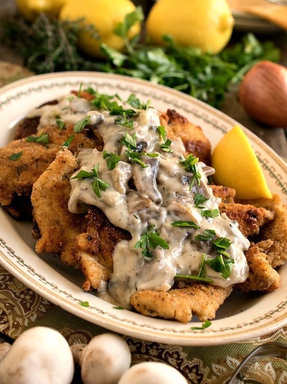Chicken Escalope with Mushroom Sauce - A Family Feast