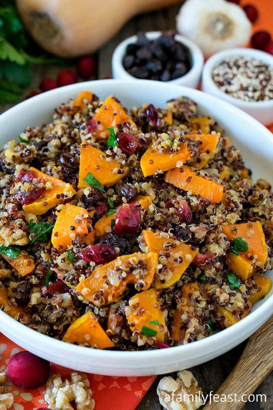 Butternut Squash with Rainbow Quinoa - A delicious and healthy salad or meatless Monday main dish. Great combination of flavors and textures in this salad!