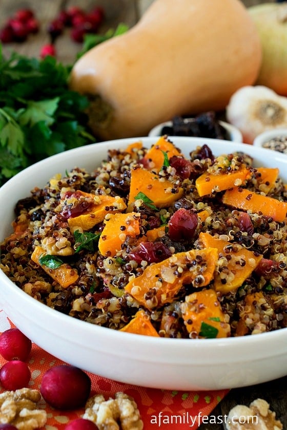 Butternut Squash with Rainbow Quinoa - A delicious and healthy salad or meatless Monday main dish. Great combination of flavors and textures in this salad!