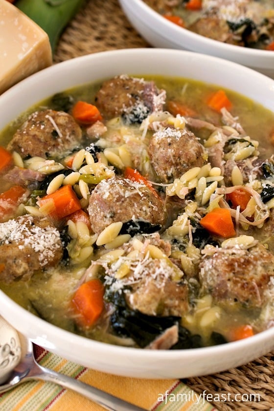 Turkey Meatball Soup with Orzo - A simple, hearty soup recipe with delicious turkey meatballs, vegetables, and orzo pasta. Great for feeding a crowd or leftovers the next day!