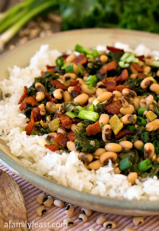 Hoppin' John with Kale - A traditional Southern dish with some Portuguese influences in the mix. Delicious!