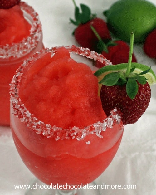 This watermelon margarita slurpee is one of over 30 refreshing margarita recipes in a collection on afamilyfeast.com