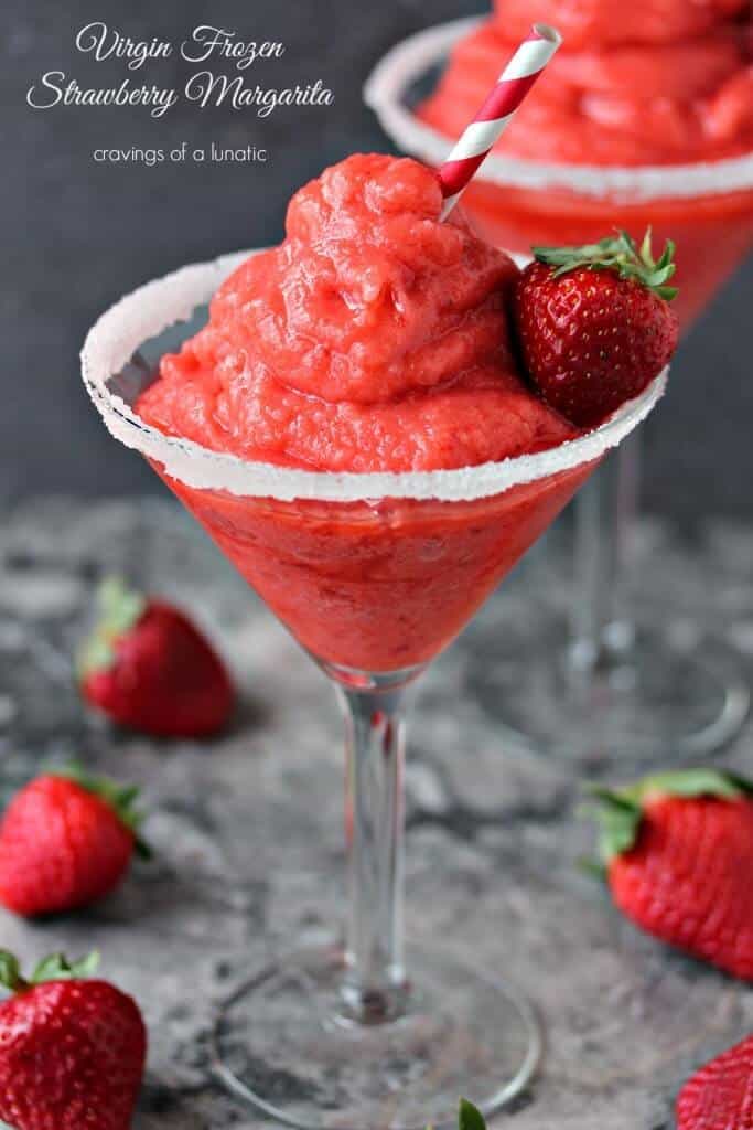 This virgin strawberry margarita is one of over 30 refreshing margarita recipes in a collection on afamilyfeast.com