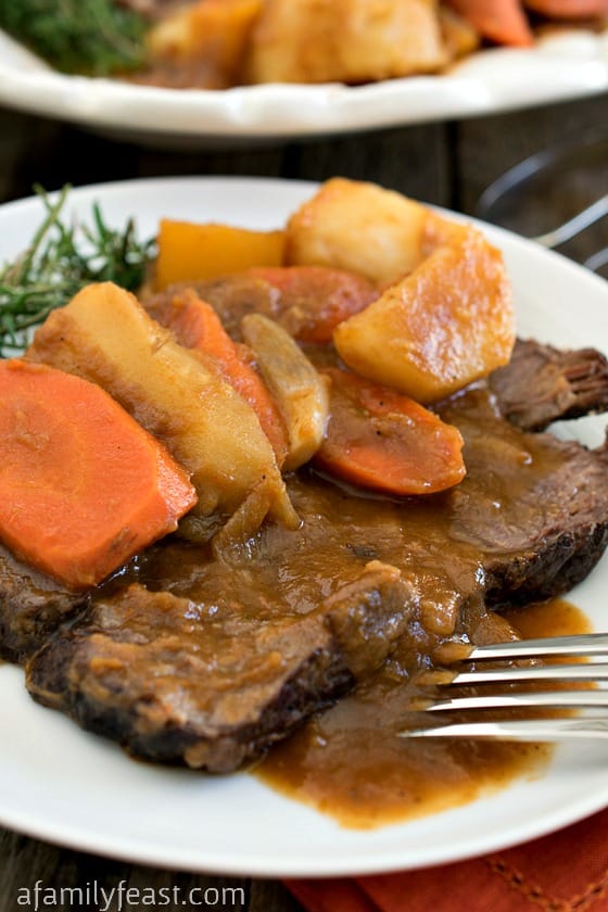 Beef Roast and Roasted Root Vegetables with Thyme Pan Jus