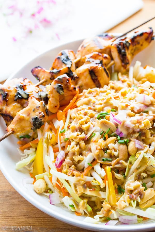 This Chicken Satay Salad from Sweet Peas & Saffron is just one of over 20 delicious chicken salad recipes on A Family Feast