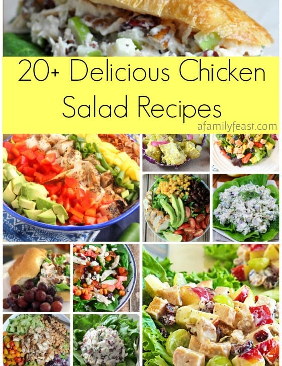 Over 20 delicious chicken salad recipes are in this collection! With creamy , pasta, and tossed salad recipes to choose from, there's one for everyone in this delicious roundup on afamilyfeast.com