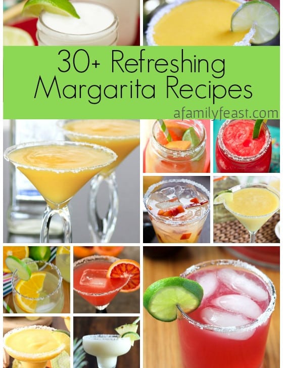 Over 30 refreshing margarita recipes are in this collection! With frozen, on the rocks, and virgin margarita recipes to choose from, there's one for everyone in this delicious roundup on afamilyfeast.com