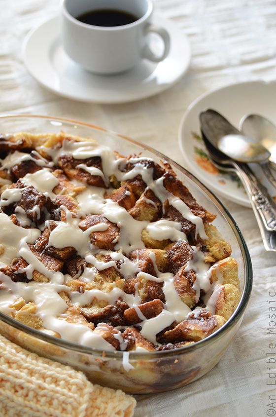 Cinnamon Bun Bread Pudding - One of over 30 beautiful brunch recipes for Mother's Day, or any special occasion! The collection includes main dishes, appetizers, drinks, and desserts. | A Family Feast