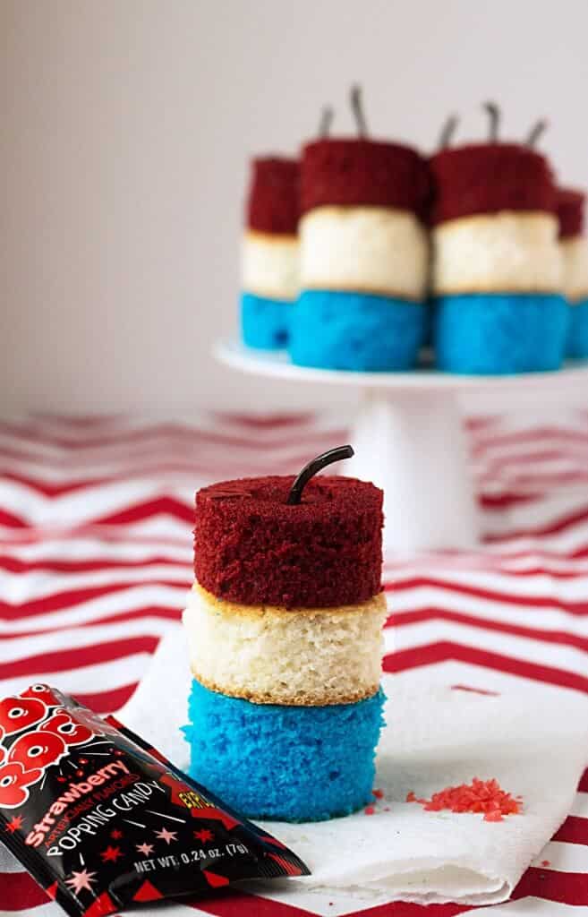 Firecracker Cupcakes - One of over 25 patriotic holiday recipes to help you celebrate Memorial Day, 4th of July, Flag Day, or any day!