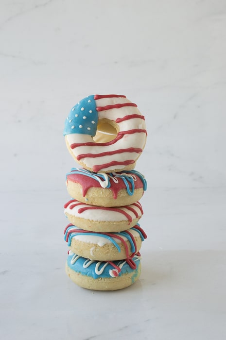 American Flag Doughnuts - One of over 25 patriotic holiday recipes to help you celebrate Memorial Day, 4th of July, Flag Day, or any day!