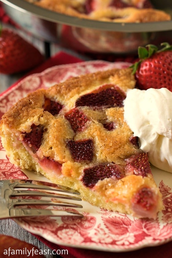 Strawberry Torte - A simple dessert made with fresh strawberries (or other fruit of your choice). This has the most amazing flavor thanks to a secret ingredient!