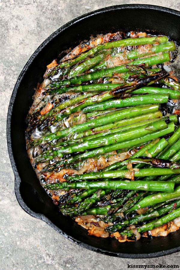 Grilled Asparagus with Brown Butter and Shallots - One of over 30 Amazing Asparagus Recipes to give you cooking inspiration this Spring! See the collection on A Family Feast 